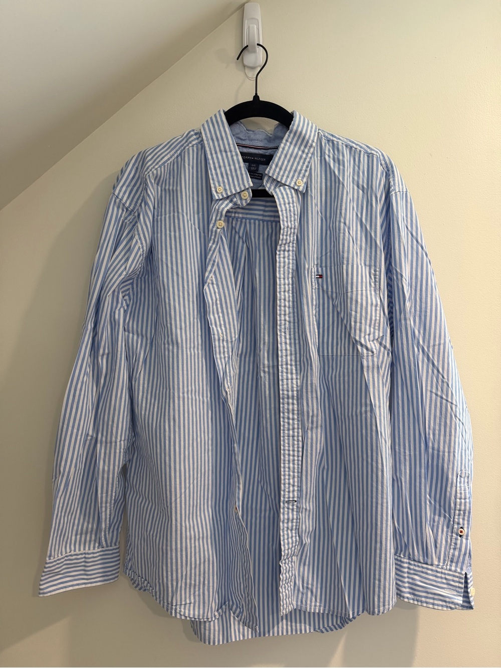 Tommy Hilfiger Blue and White Striped Button-Down Shirt